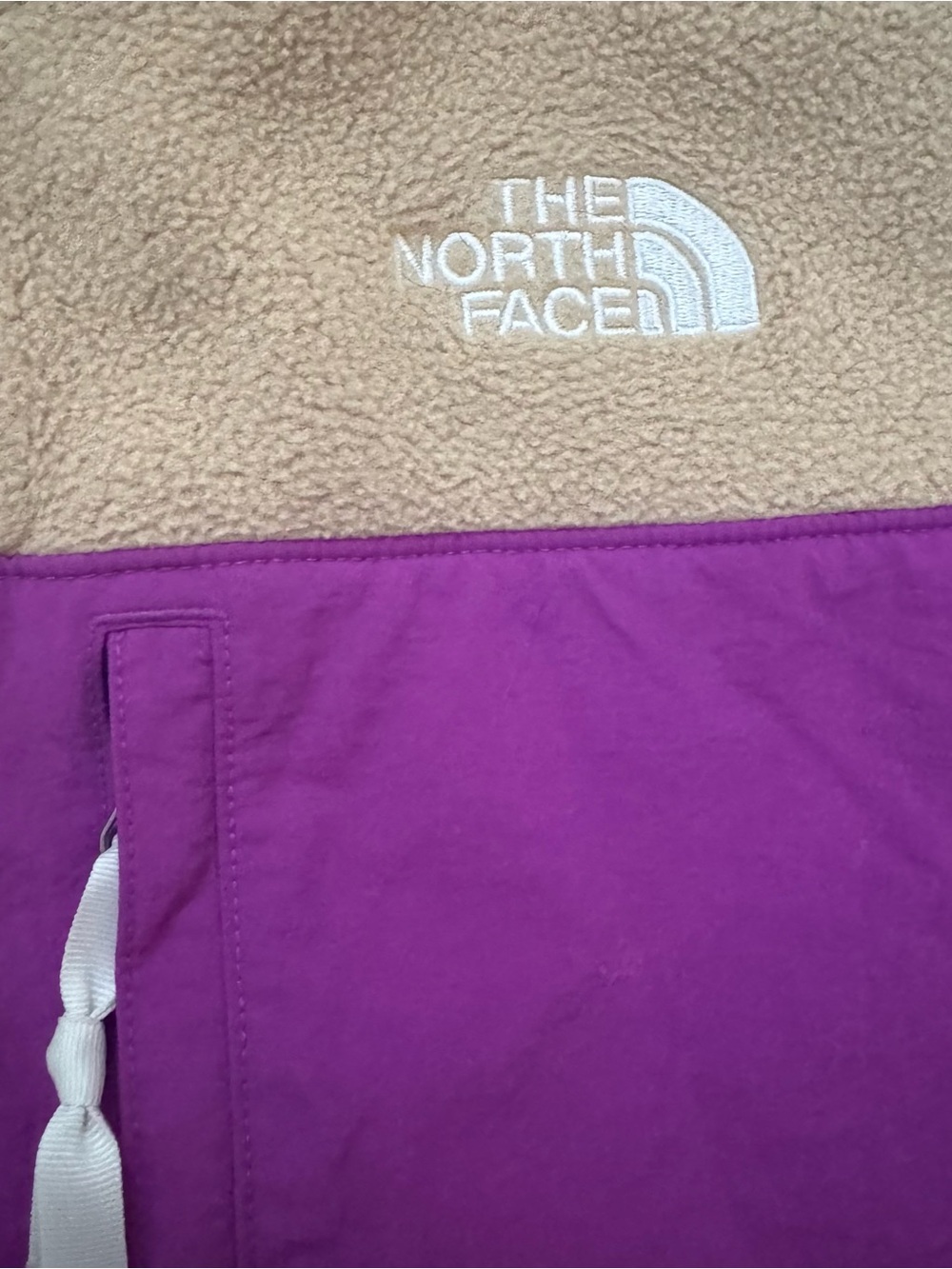 The North Face Denali Pullover Khaki Stone Purple Cactus Flower White L EUC - Picture 2 of 5
